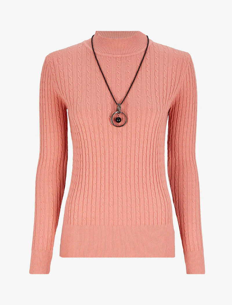 Pull effet maille tressée - Rose saumon