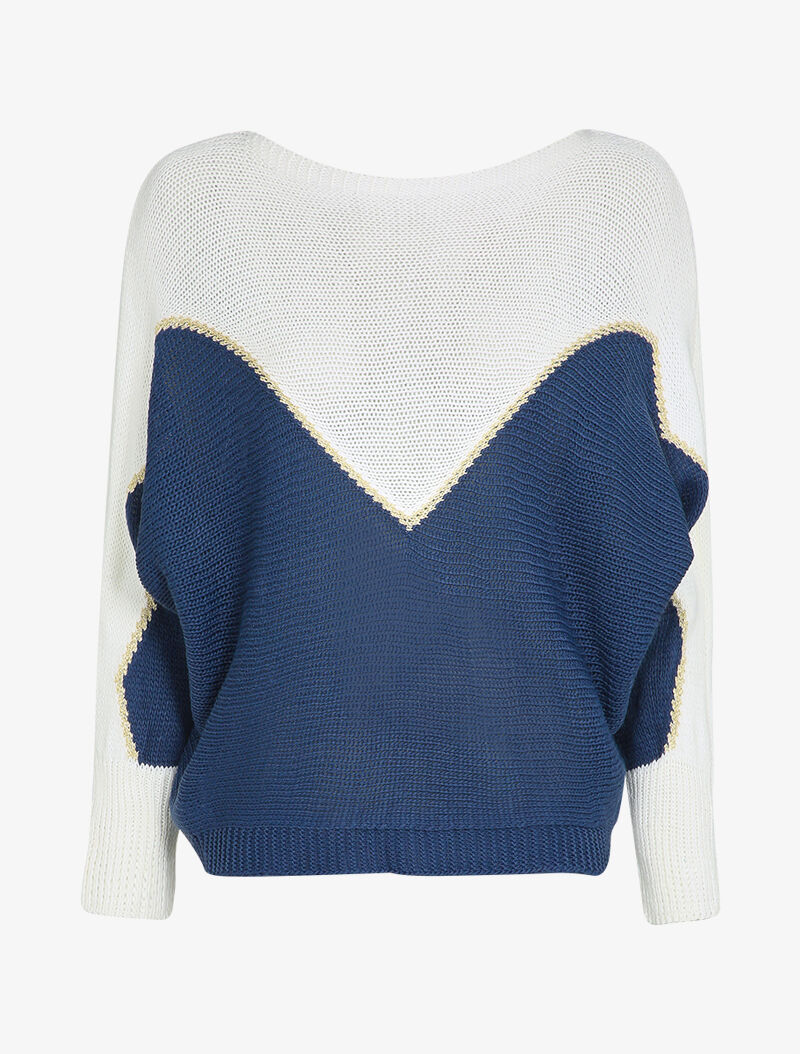 Pull en grosse maille à motif V irisé - Marine
