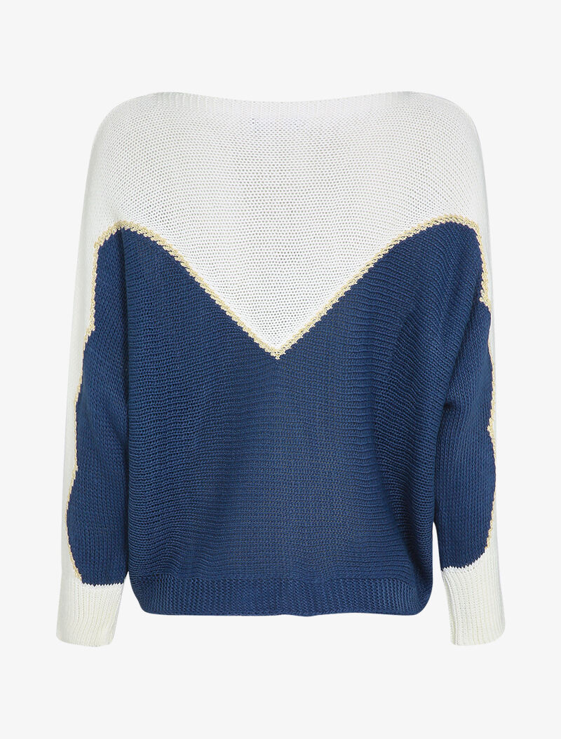 Pull en grosse maille à motif V irisé - Marine - Image 2