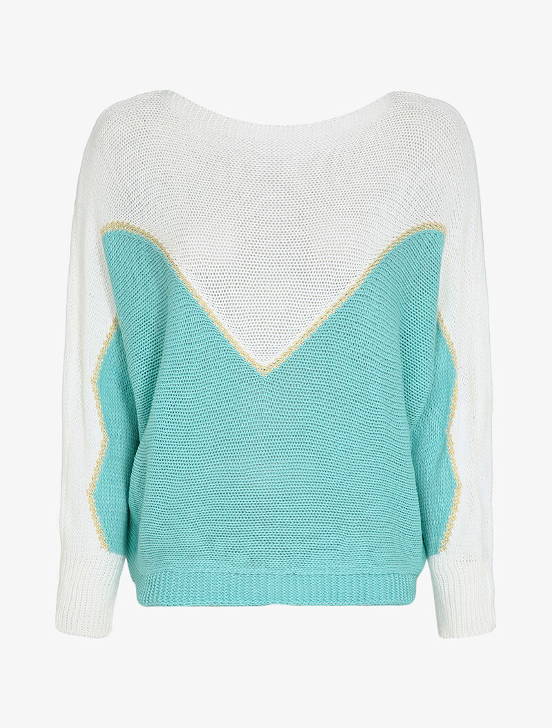 Pull en grosse maille à motif V irisé - Bleu ciel