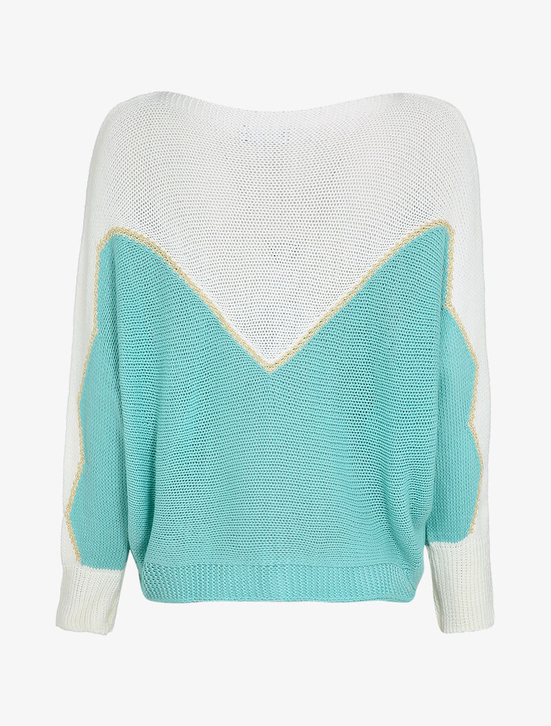 Pull en grosse maille à motif V irisé - Bleu ciel - Image 2