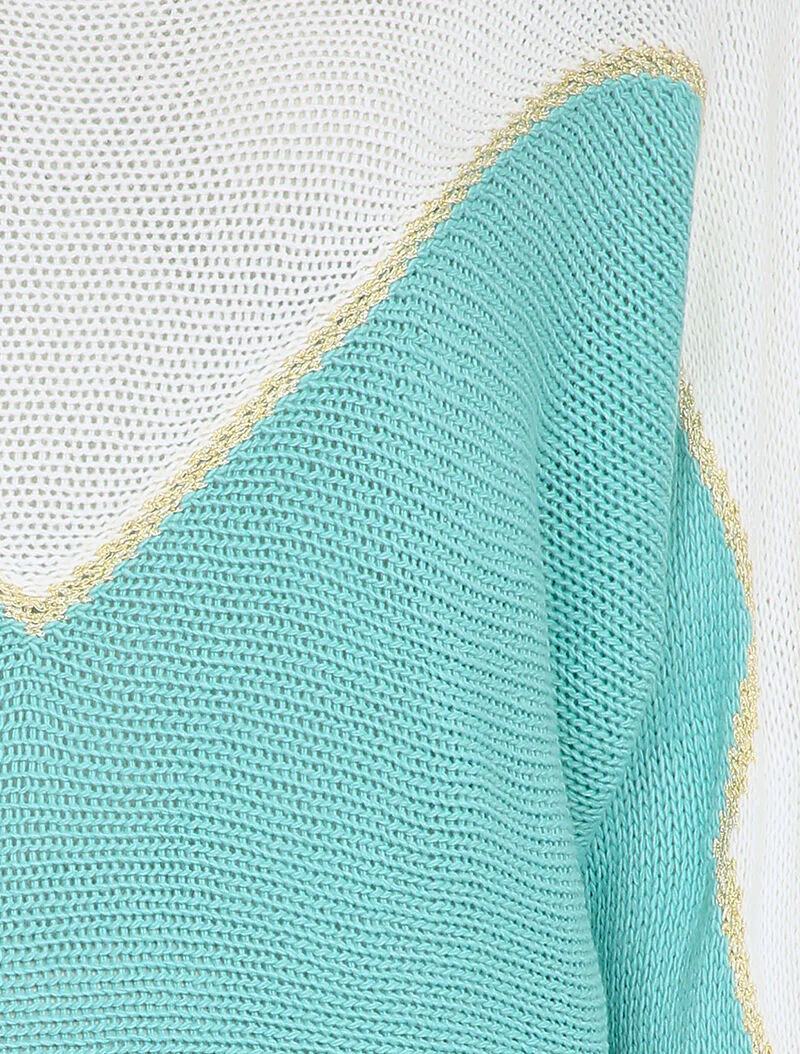 Pull en grosse maille à motif V irisé - Bleu ciel - Image 3