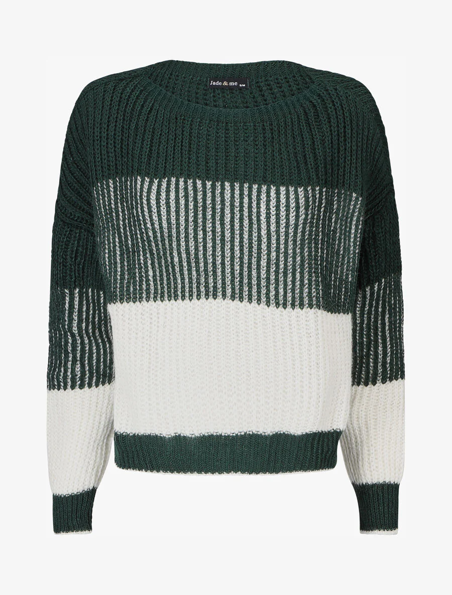 Pull en grosse maille bicolore - Vert sapin