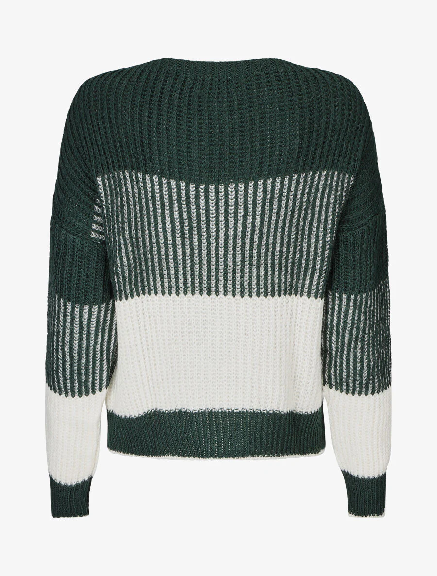 Pull en grosse maille bicolore - Vert sapin - Image 2
