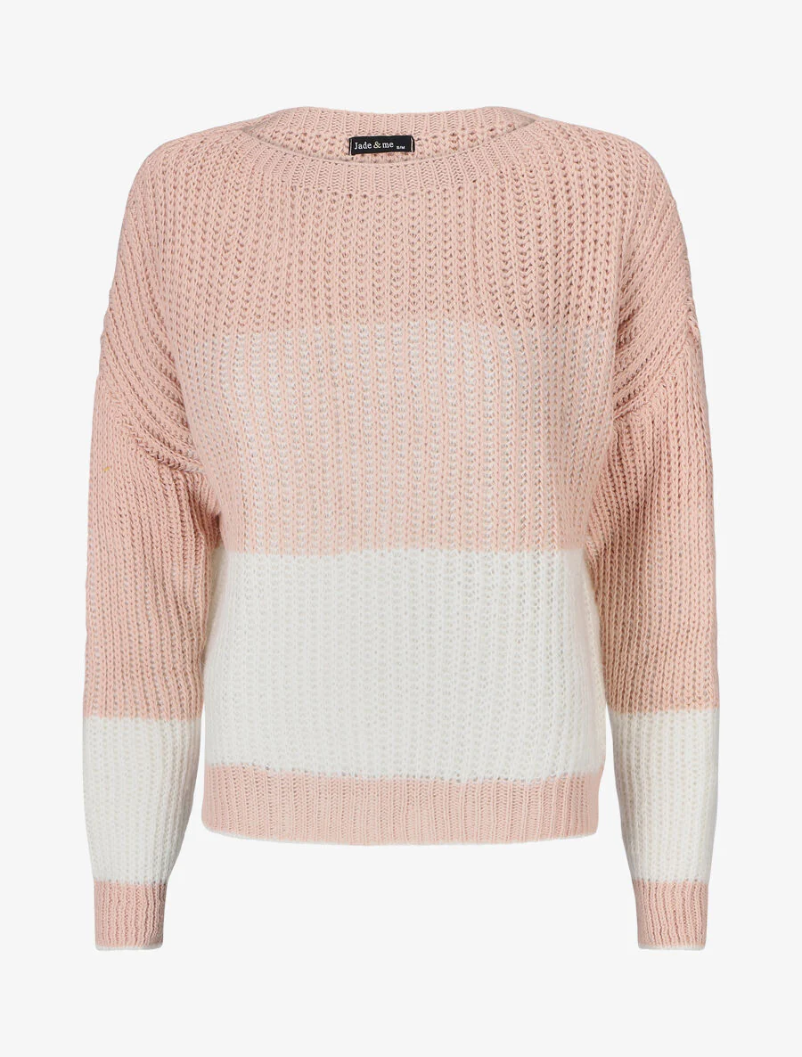 Pull en grosse maille bicolore - Rose