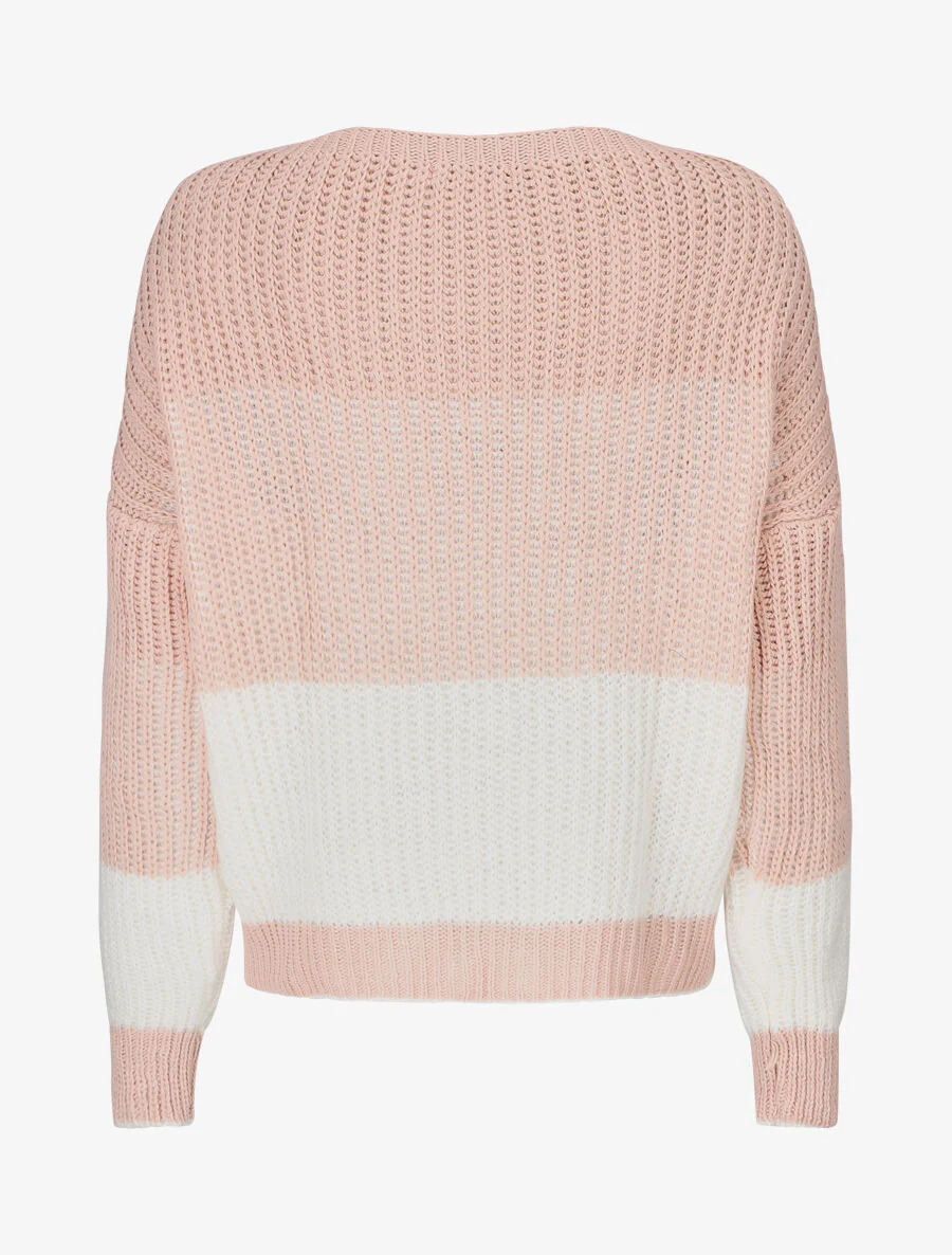Pull en grosse maille bicolore - Rose - Image 2