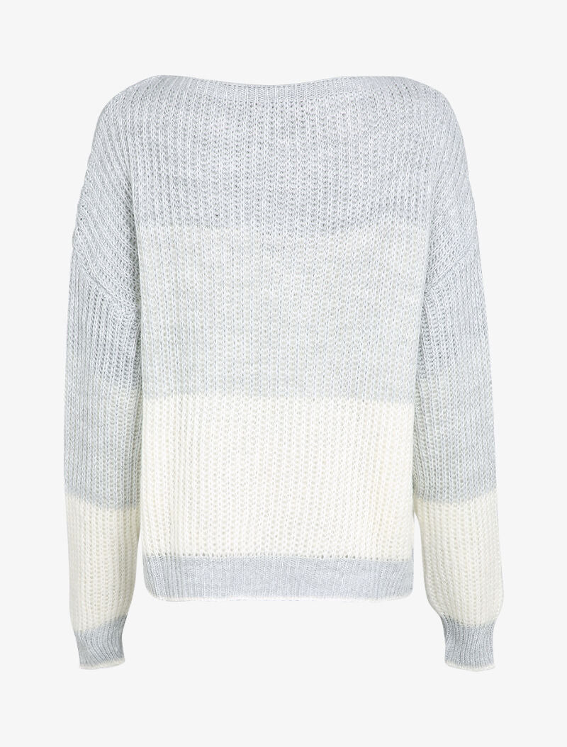 Pull en grosse maille contrastée - Gris clair - Image 2