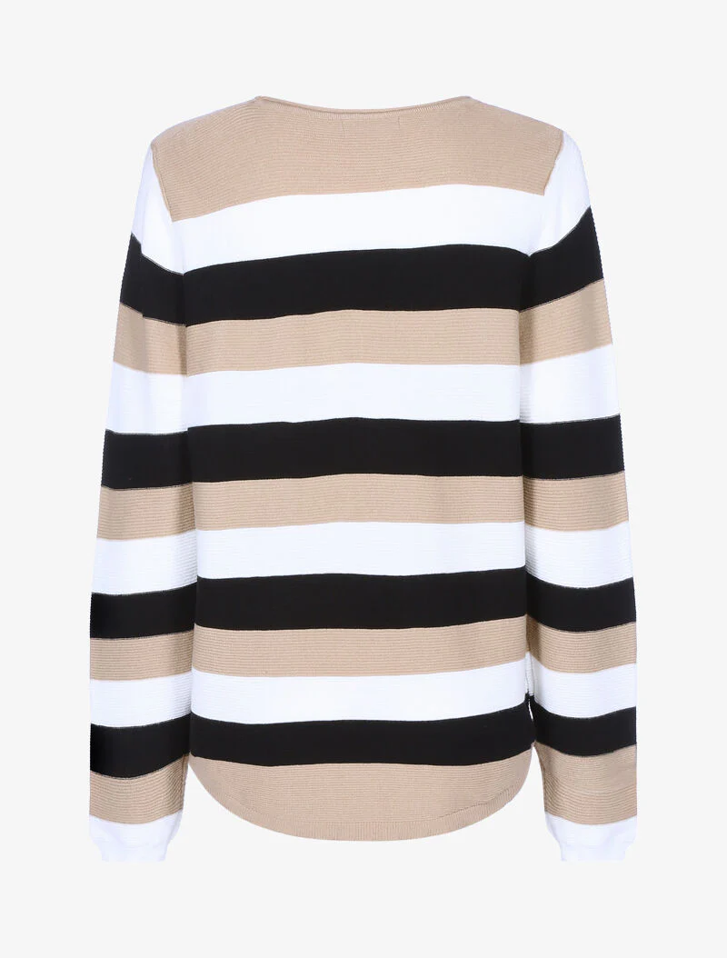 Pull en maille à bandes tricolores - camel/écru/noir - Image 3