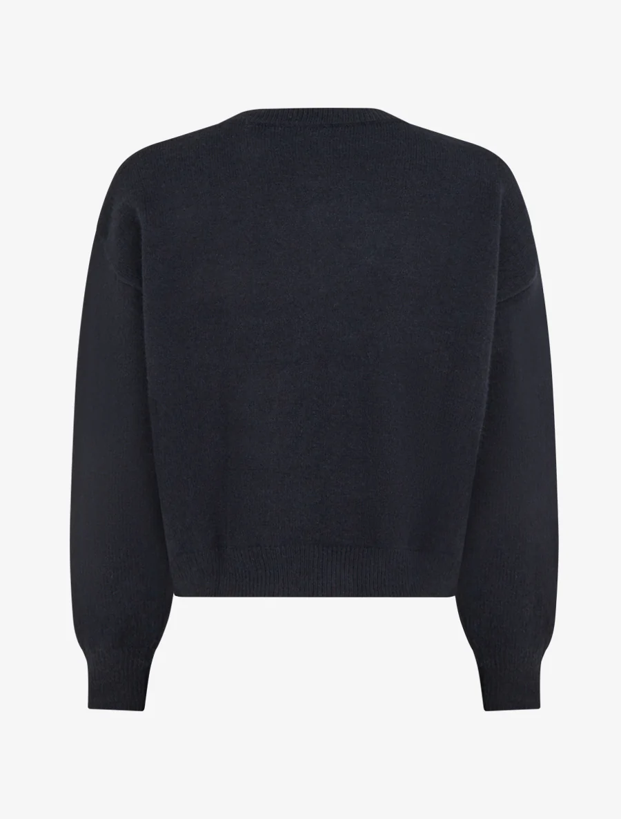 Pull en maille à broderies fleurs - Noir - Image 2