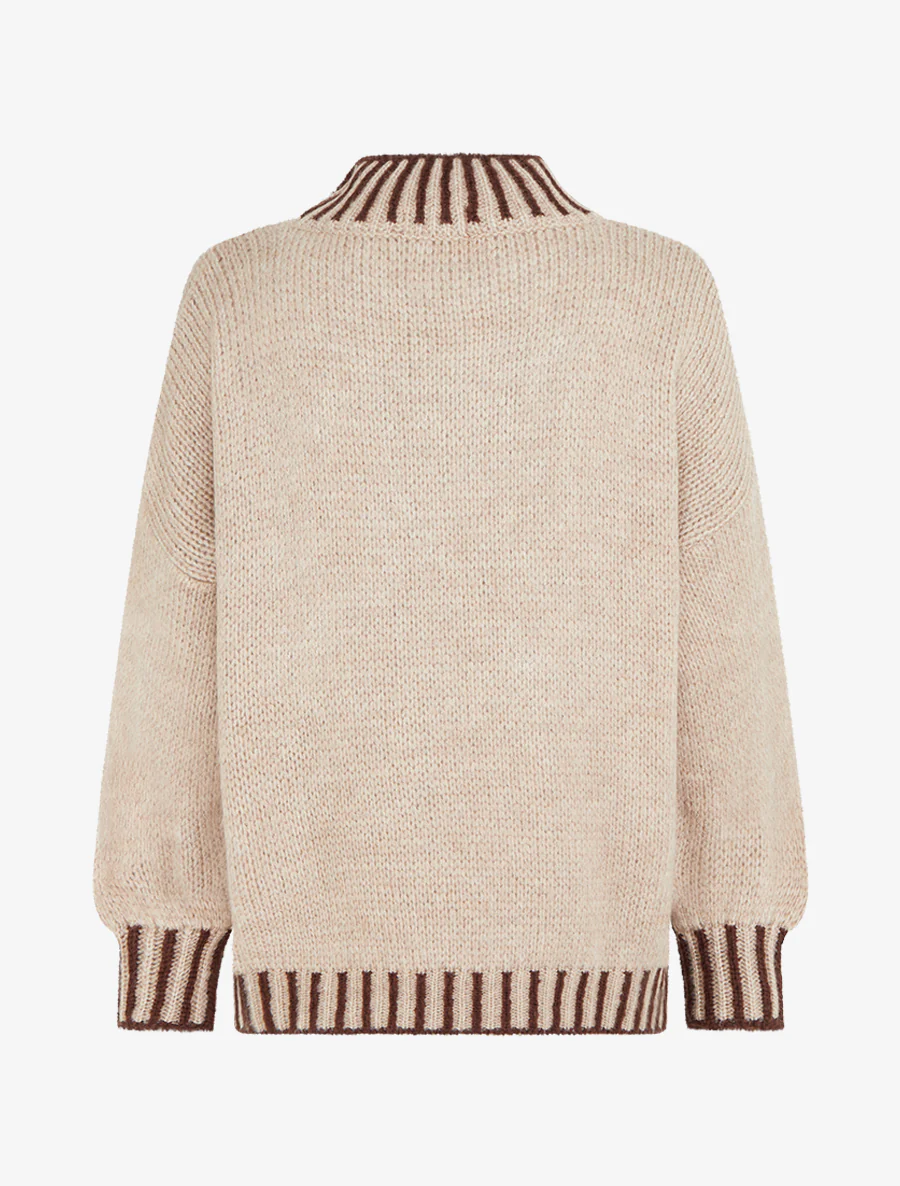 Pull en maille à col montant - Beige foncé - Image 2