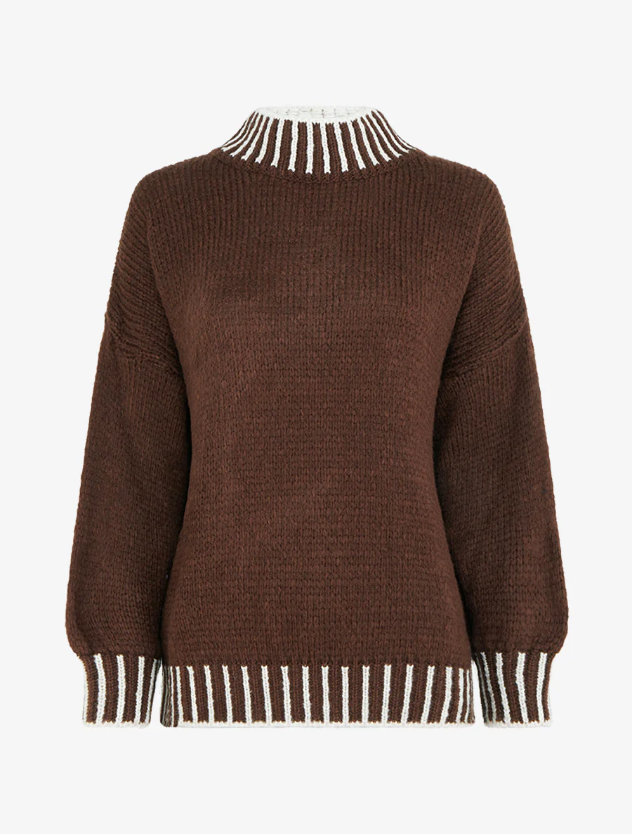 Pull en maille à col montant - Marron