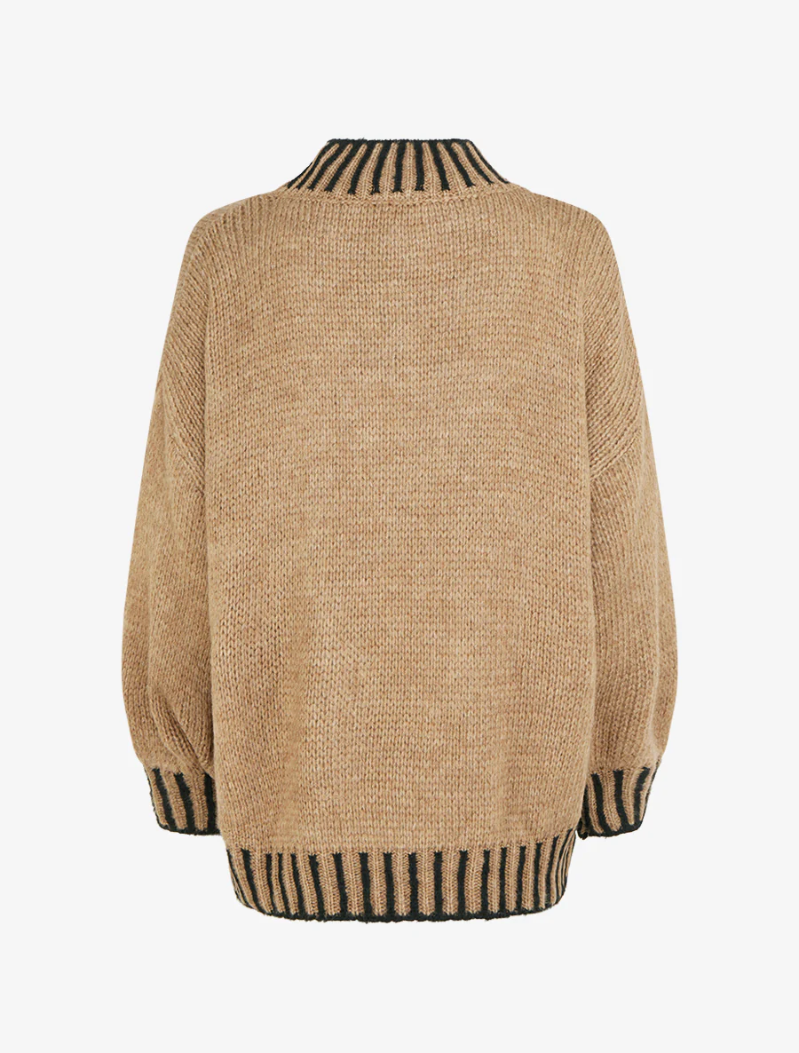 Pull en maille à col montant - Camel - Image 2