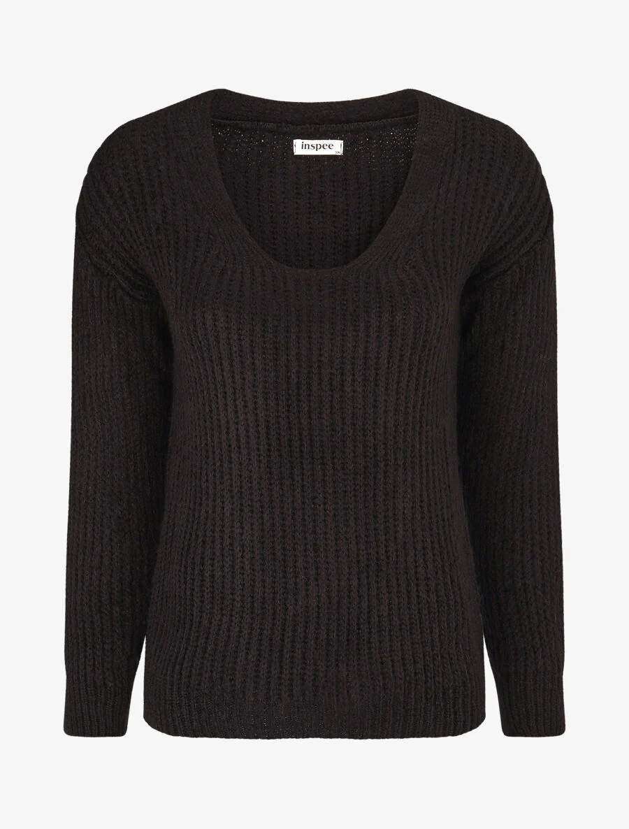 Pull en maille à col V - Noir