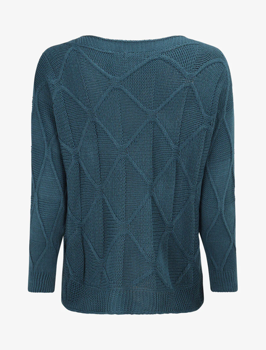 Pull en maille à losanges - Bleu pétrole - Image 2
