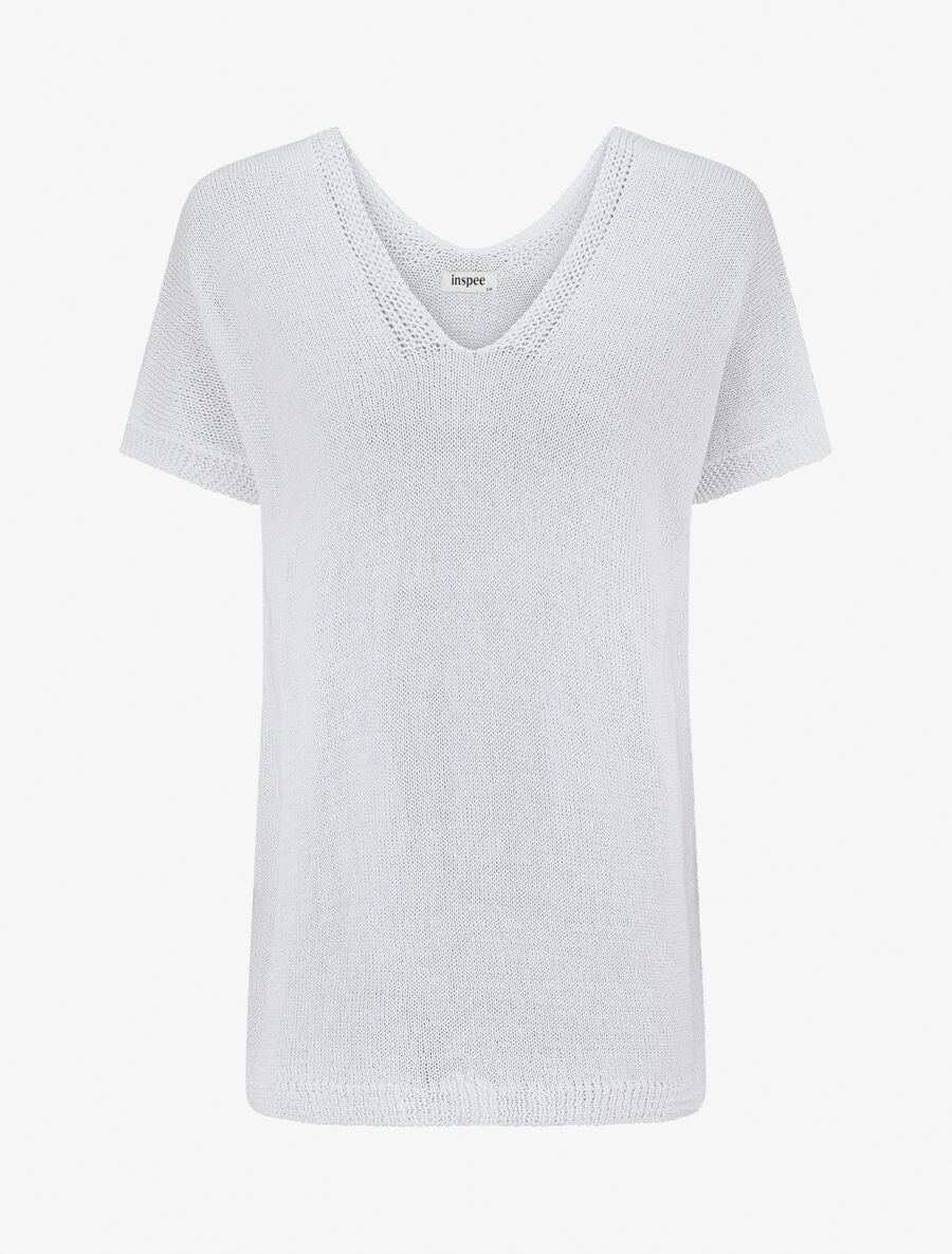 Pull en maille à manches courtes - Blanc