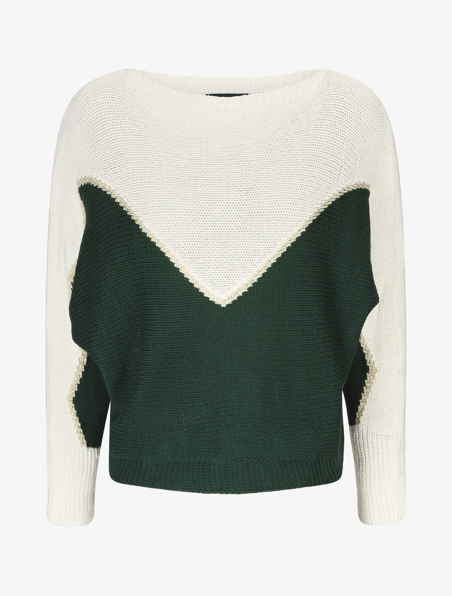 Pull en maille à motif V irisé - Vert sapin