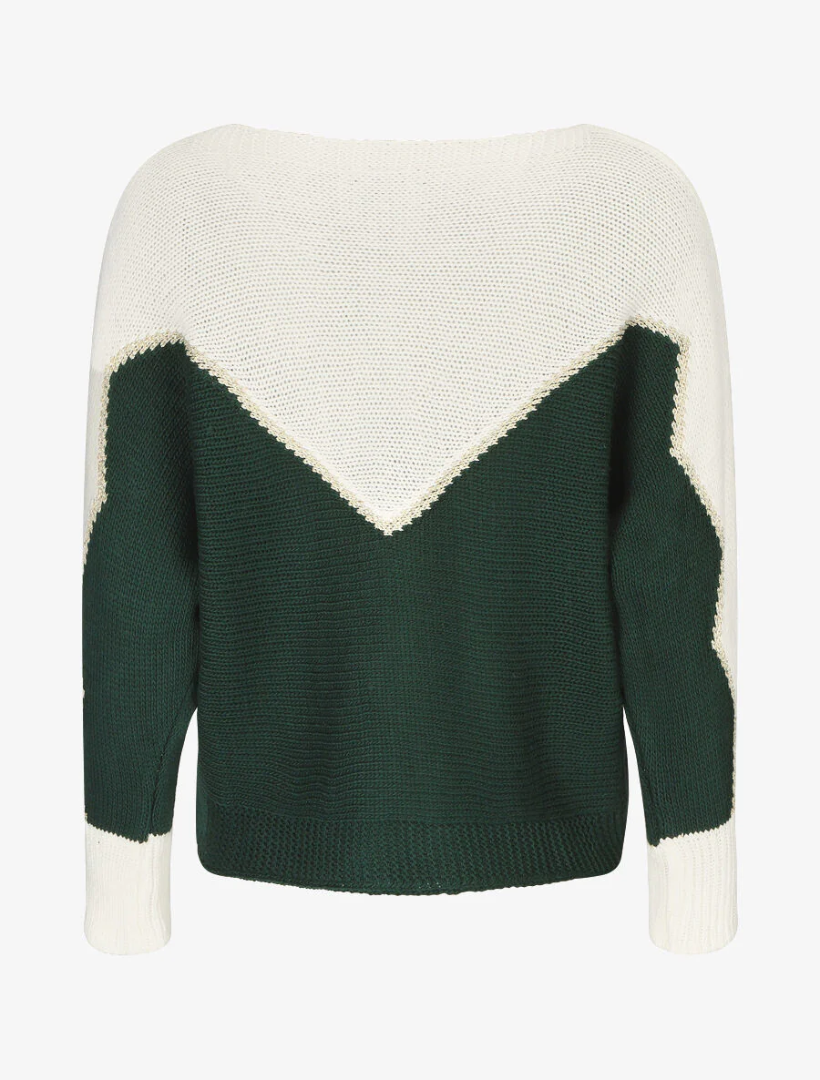 Pull en maille à motif V irisé - Vert sapin - Image 2