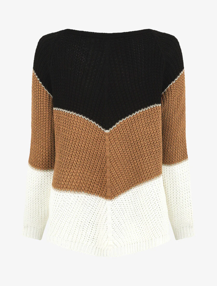 Pull en maille à motif V irisés - Noir - Image 2