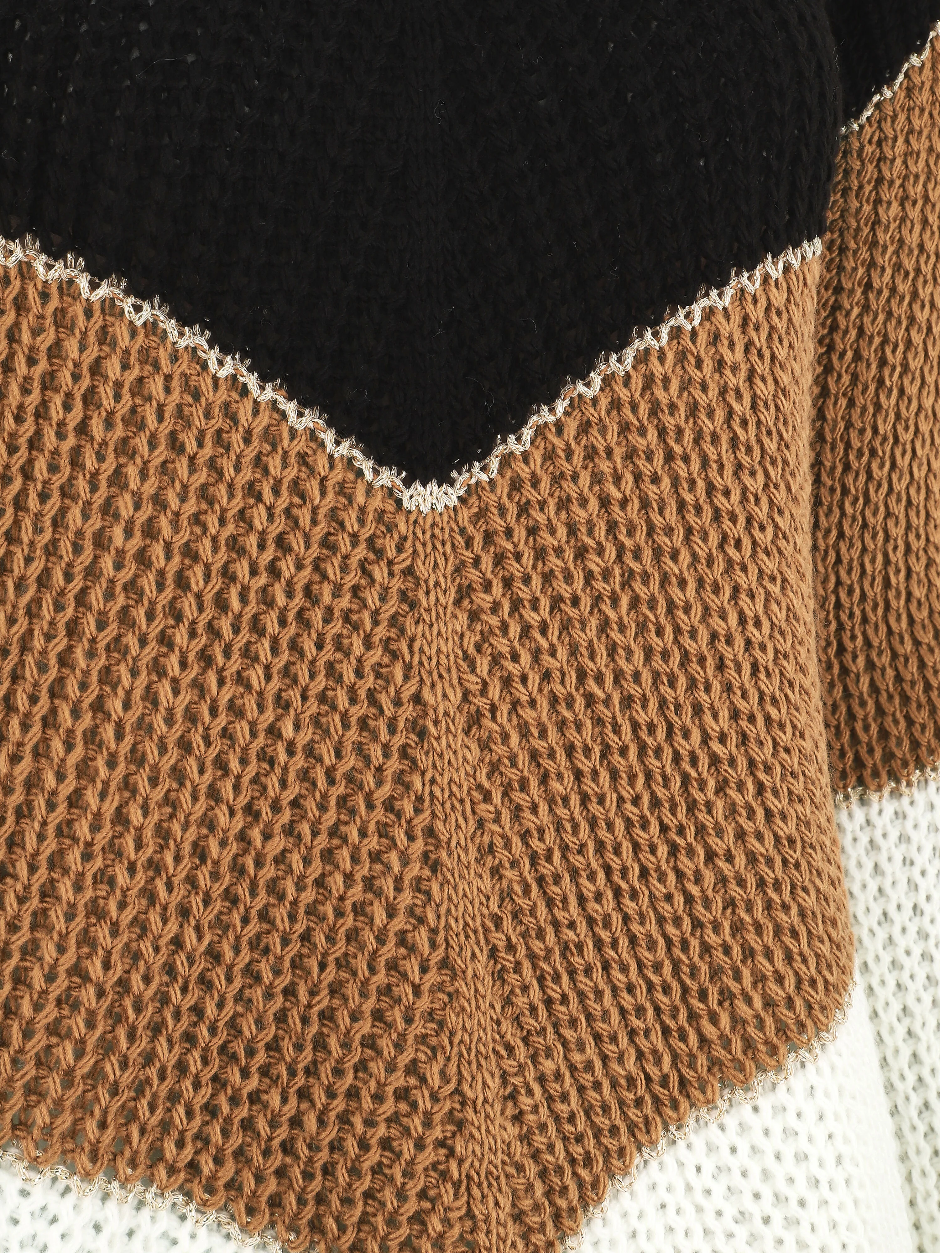Pull en maille à motif V irisés - Noir - Image 3