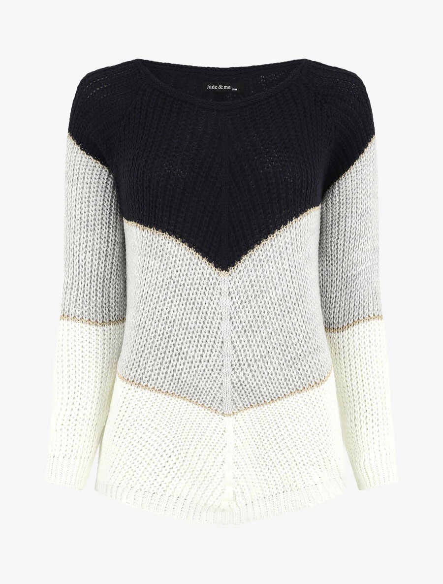 Pull en maille à motif V irisés - Marine