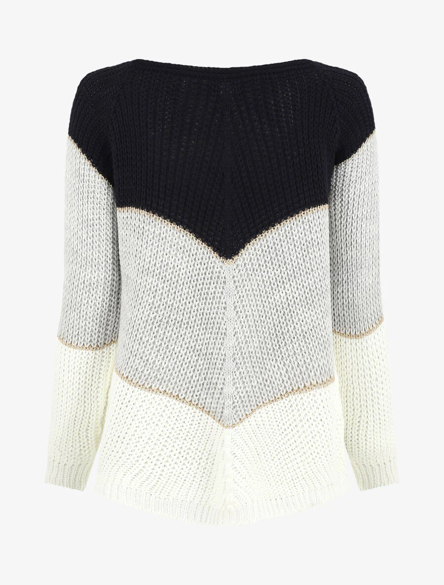 Pull en maille à motif V irisés - Marine - Image 2
