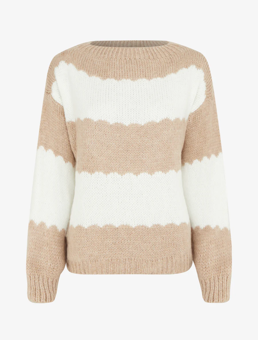 Pull en maille à rayures bicolore - Beige