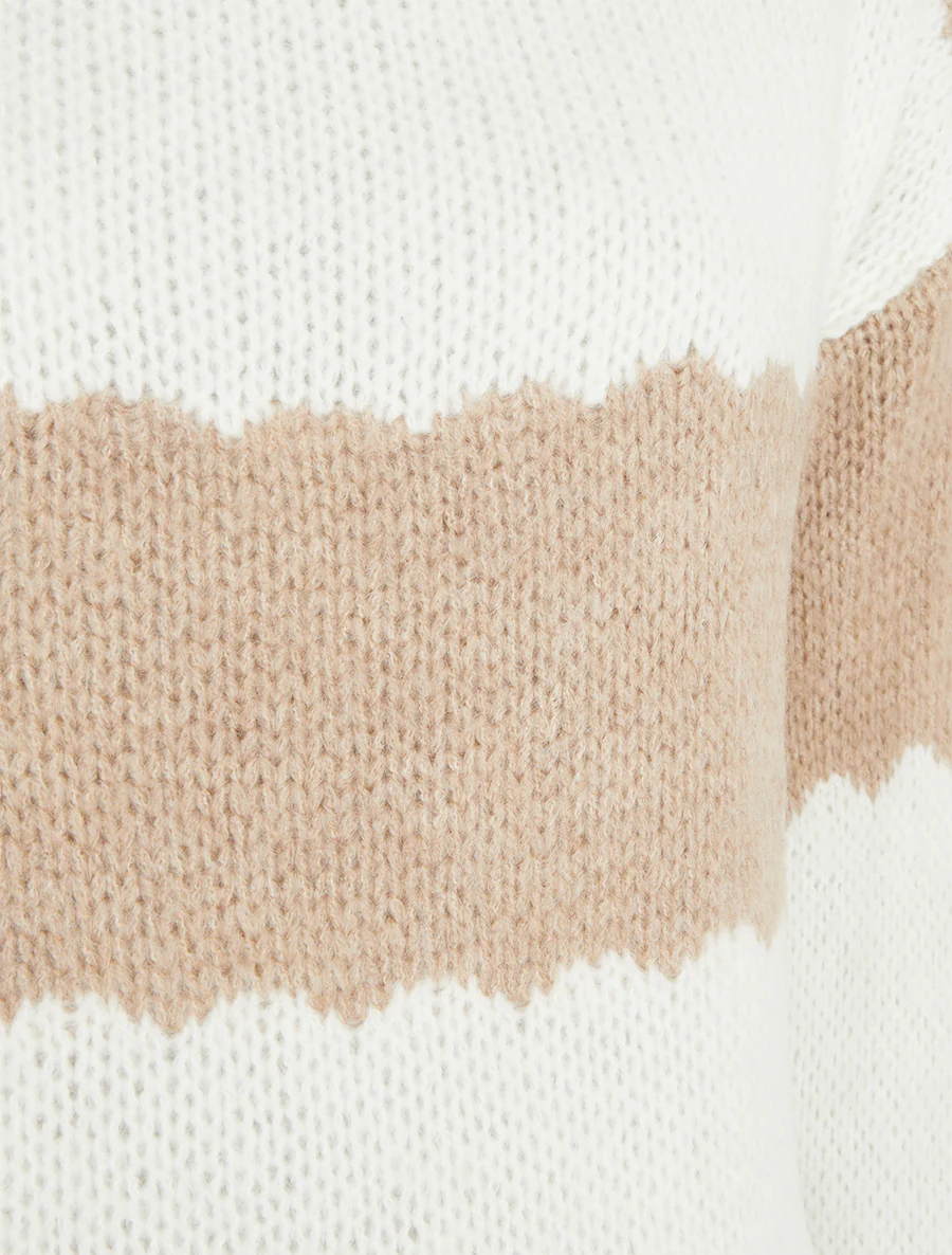 Pull en maille à rayures bicolore - Beige - Image 3