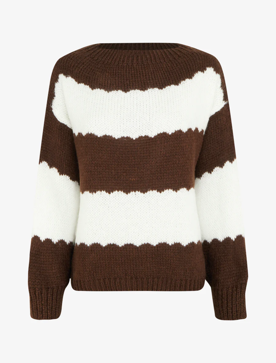 Pull en maille à rayures bicolore - Marron