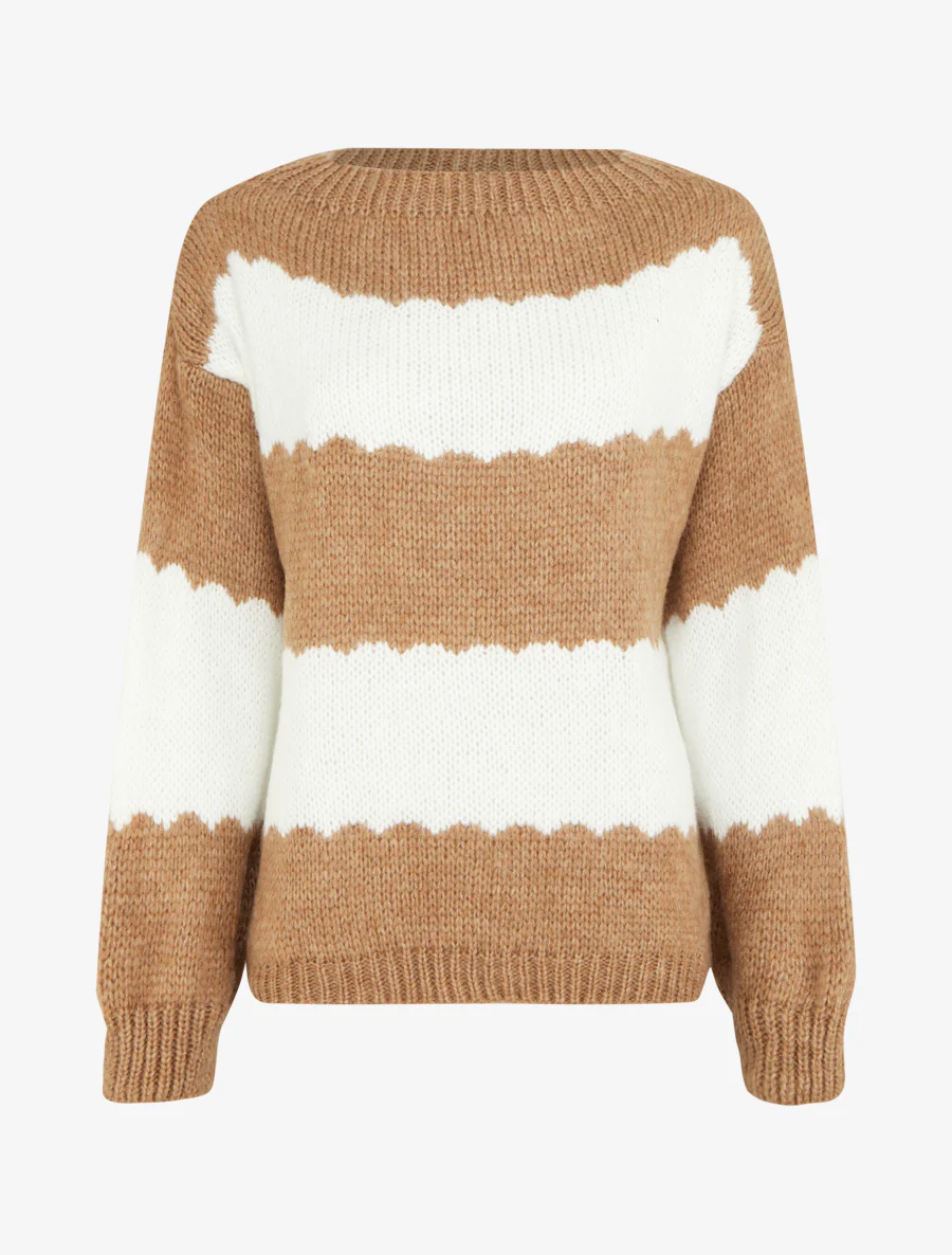 Pull en maille à rayures bicolore - Camel