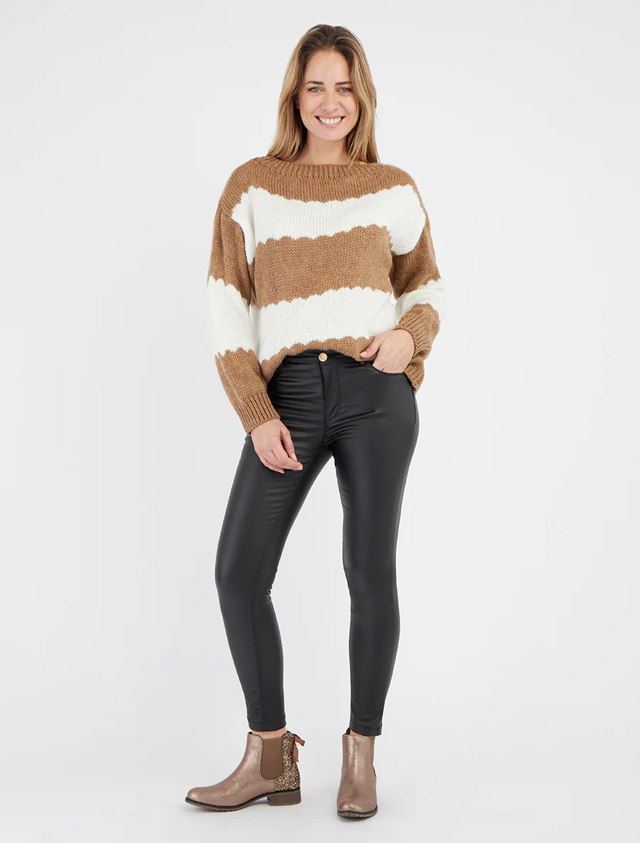 Pull en maille à rayures bicolore - Camel - Image 4