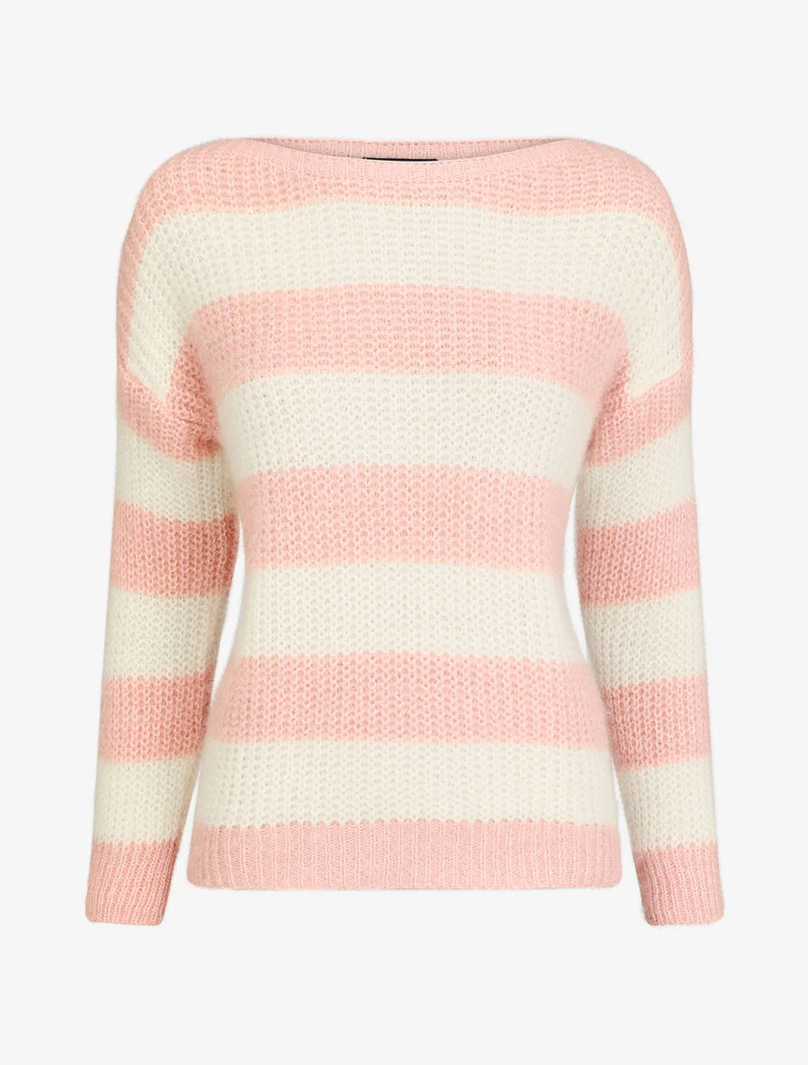 Pull en maille à rayures - Rose