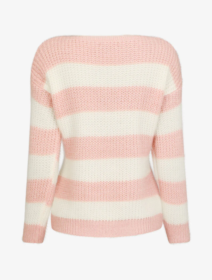 Pull en maille à rayures - Rose - Image 2