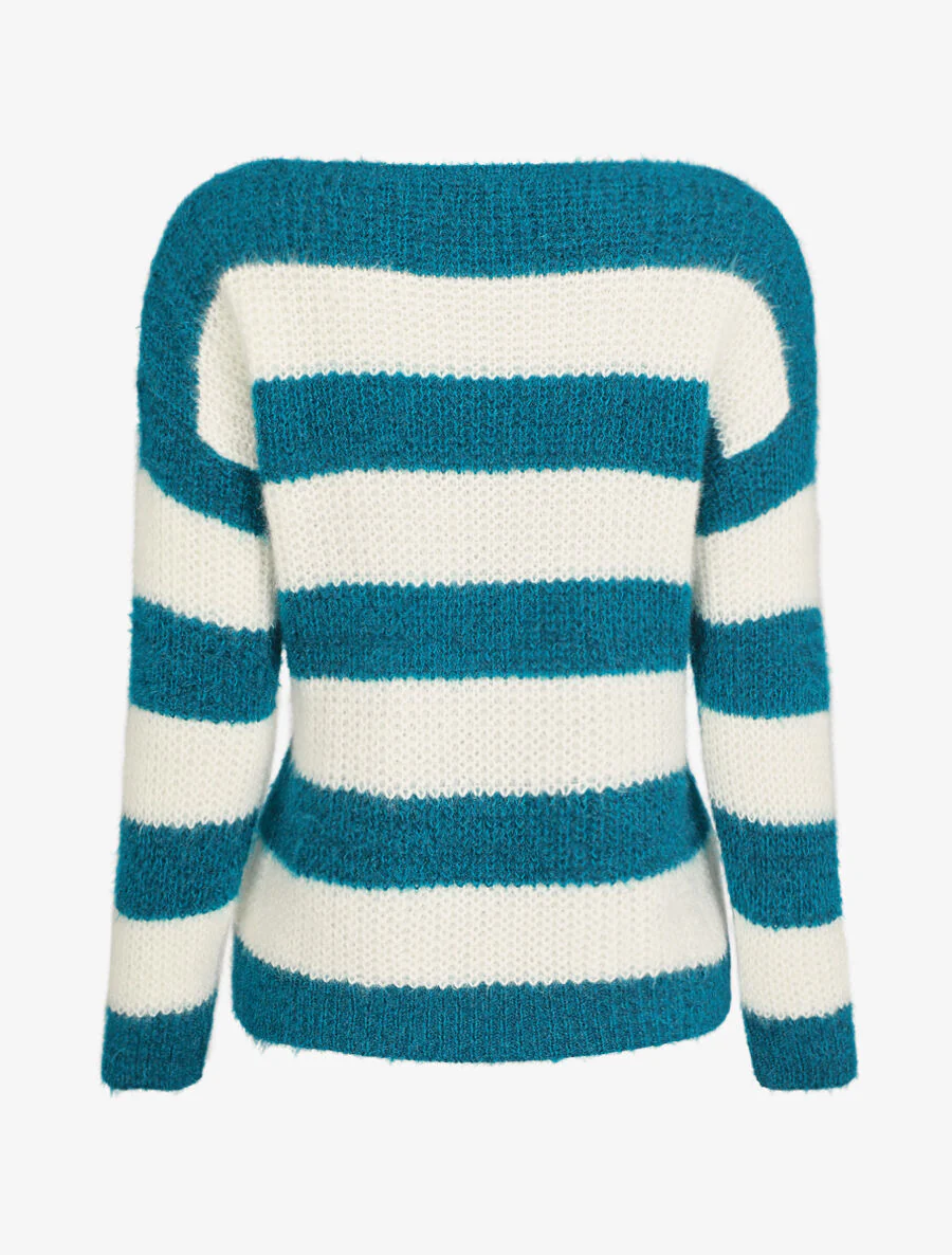 Pull en maille à rayures - Bleu canard - Image 2