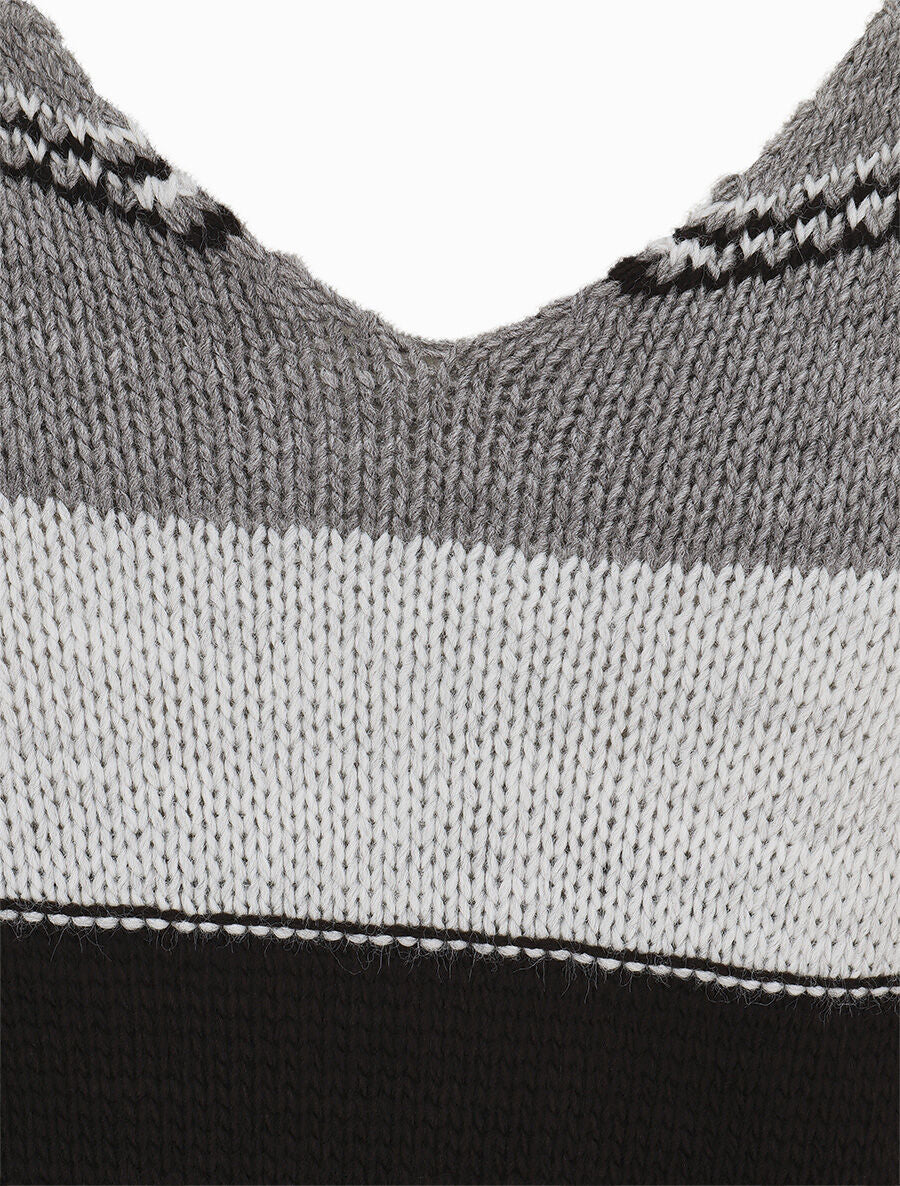 Pull en maille à rayures stylisées - Gris foncé - Image 3