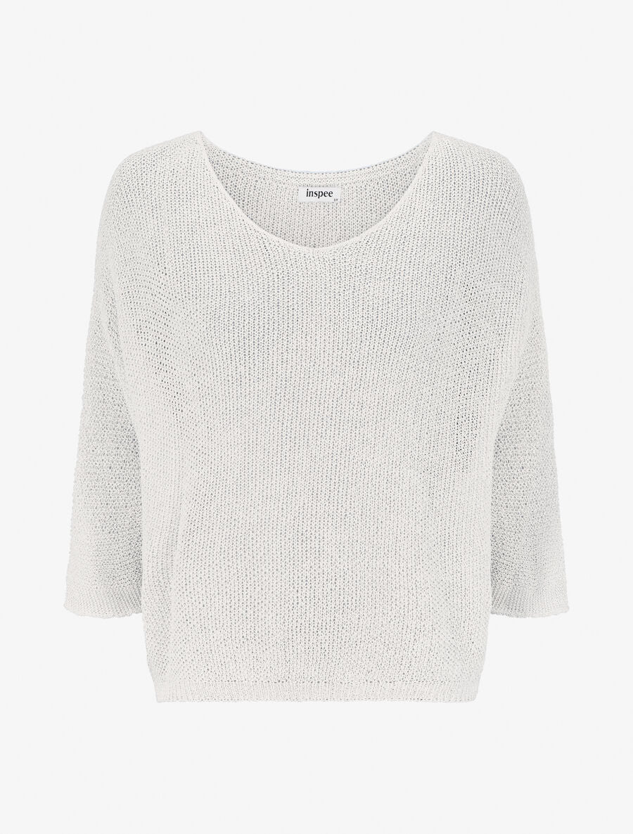 Pull en maille ajourée à détail irisé - Blanc