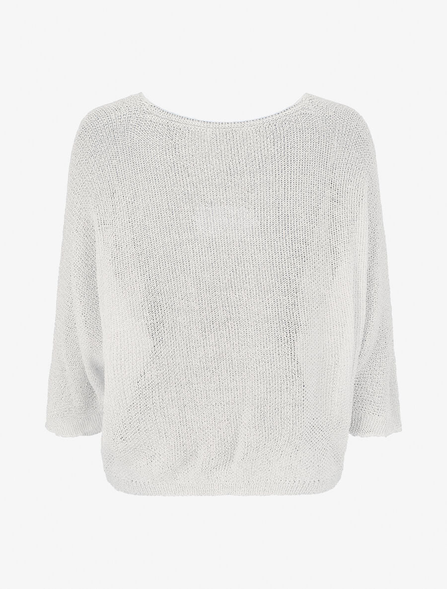 Pull en maille ajourée à détail irisé - Blanc - Image 2