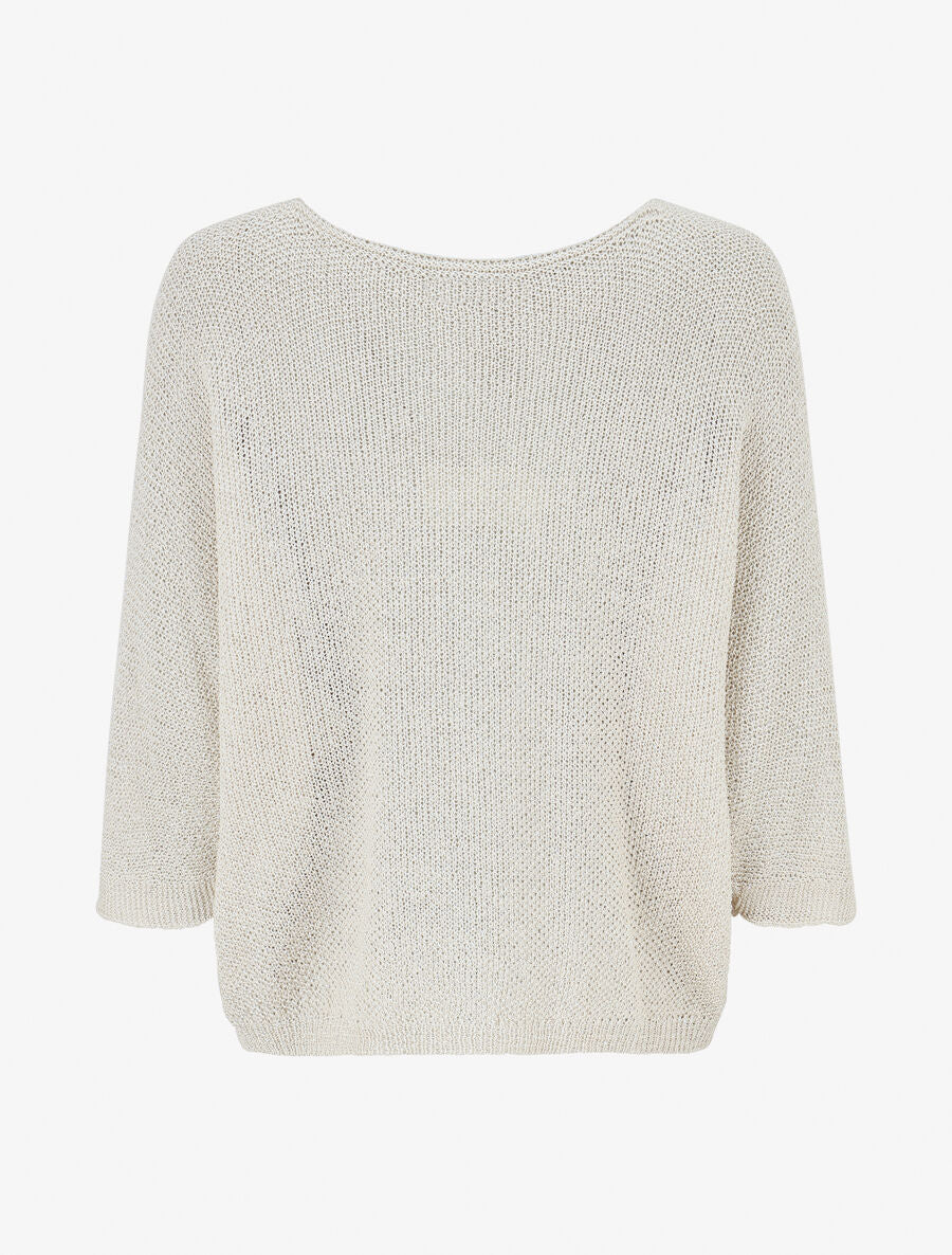 Pull en maille ajourée à détail irisé - Beige - Image 2