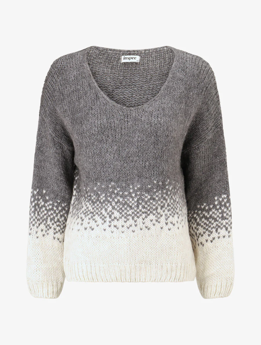 Pull en maille bicolore - Gris
