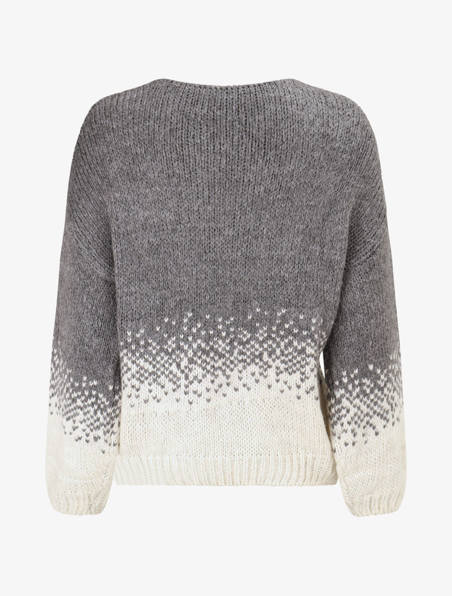 Pull en maille bicolore - Gris - Image 2