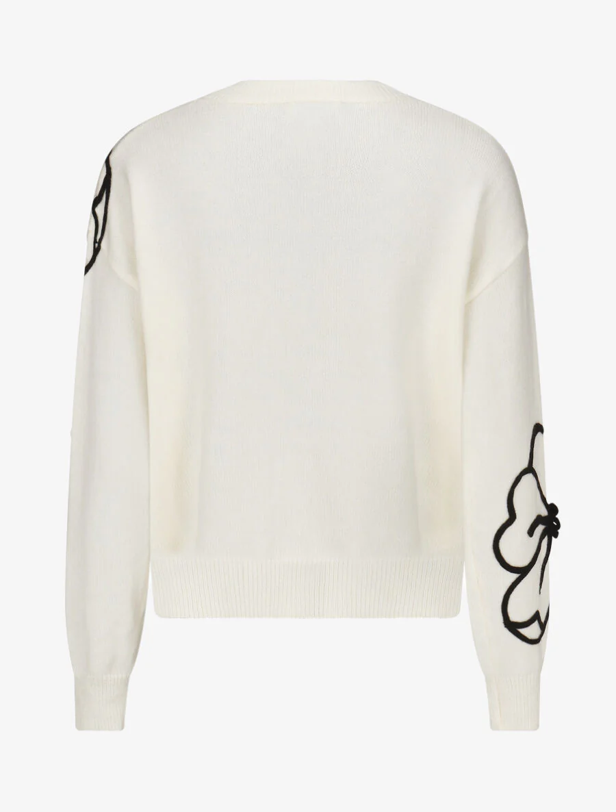 Pull en maille broderie fleurs - Crème - Image 2
