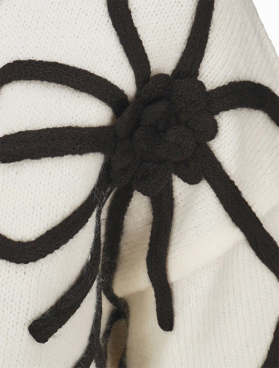 Pull en maille broderie fleurs - Crème - Image 3