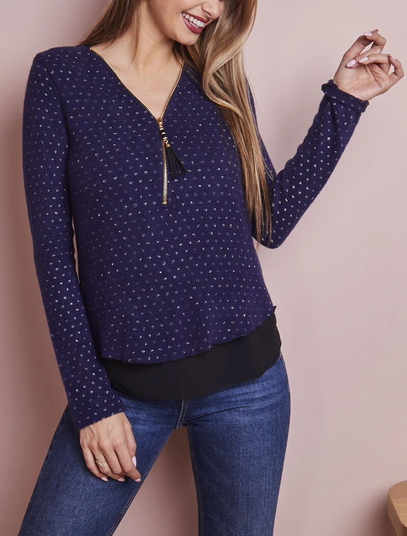 Pull en maille douce à doublure voile - Marine