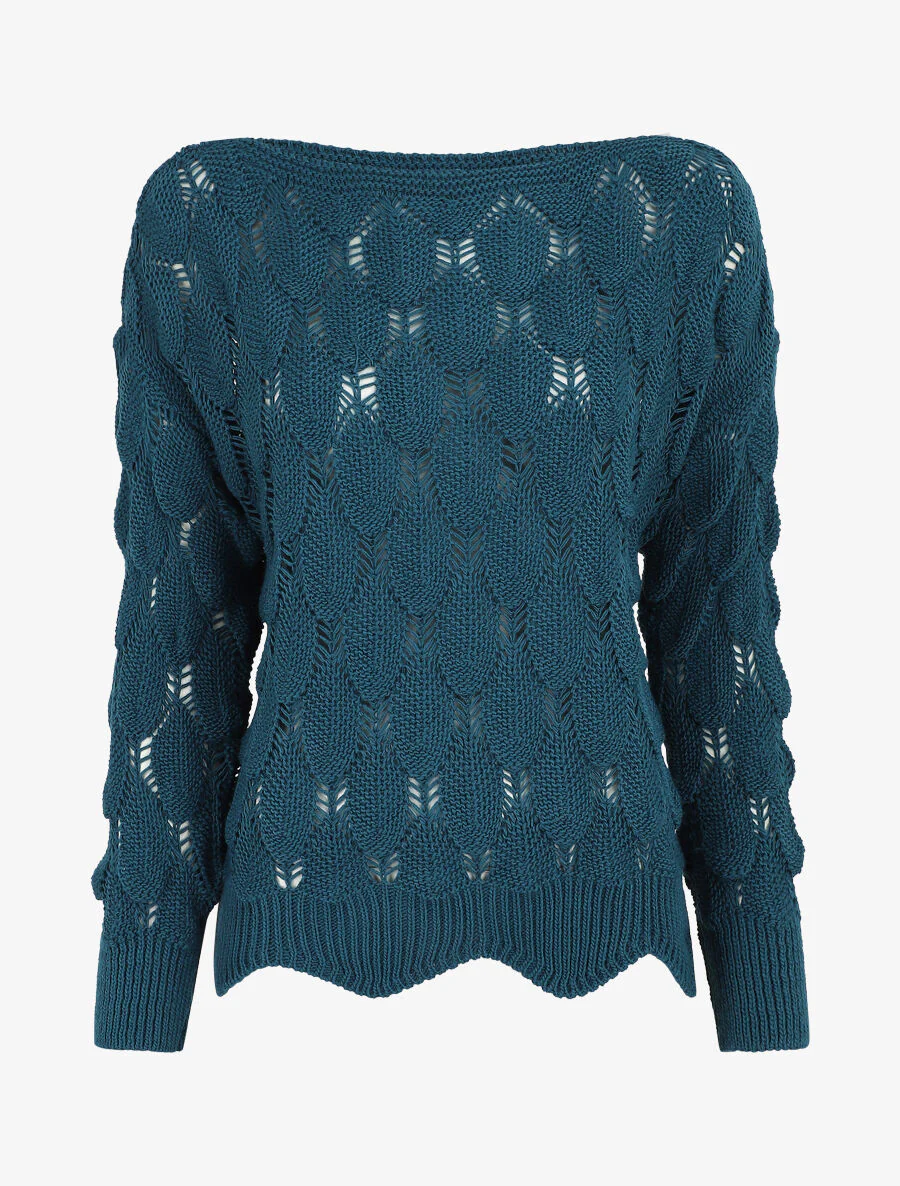 Pull en maille effet écaille - Bleu canard