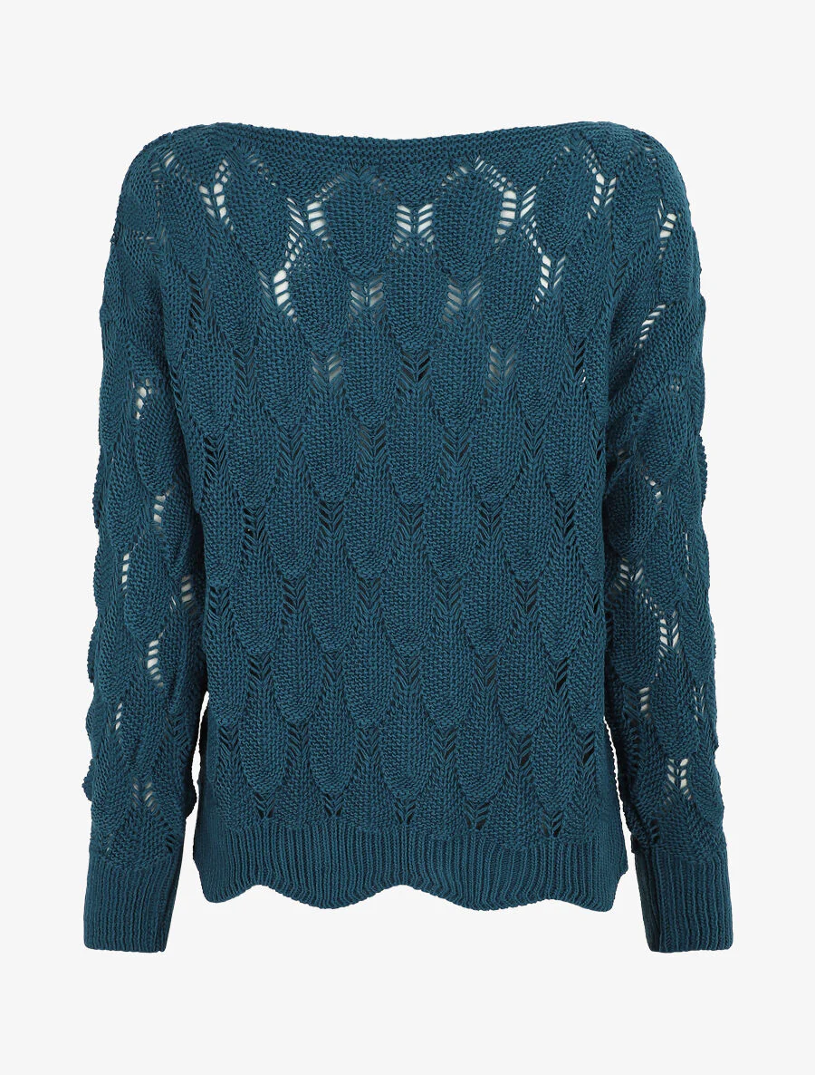 Pull en maille effet écaille - Bleu canard - Image 2