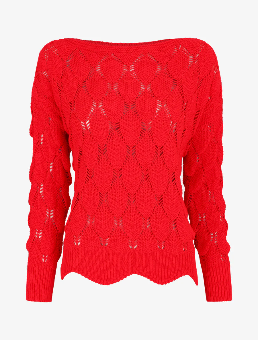 Pull en maille effet écaille - Rouge