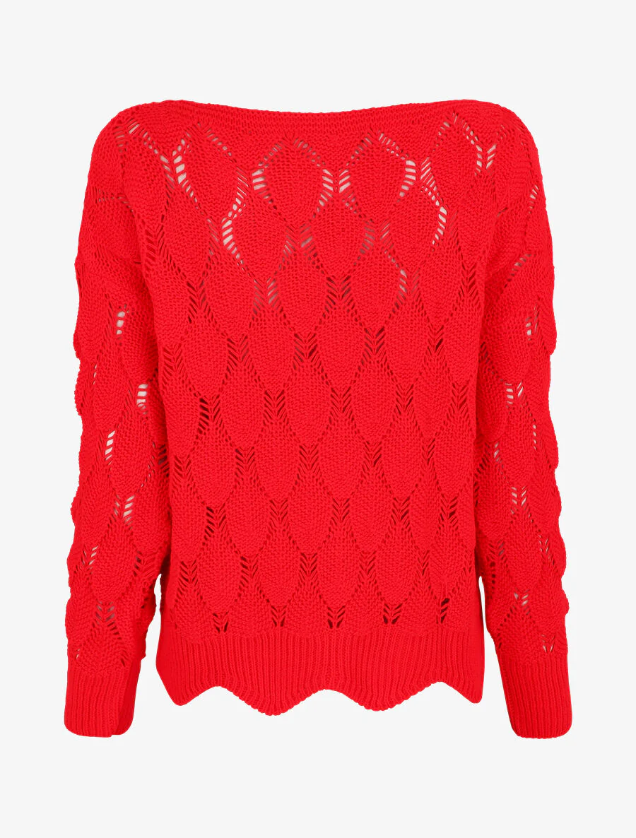 Pull en maille effet écaille - Rouge - Image 2