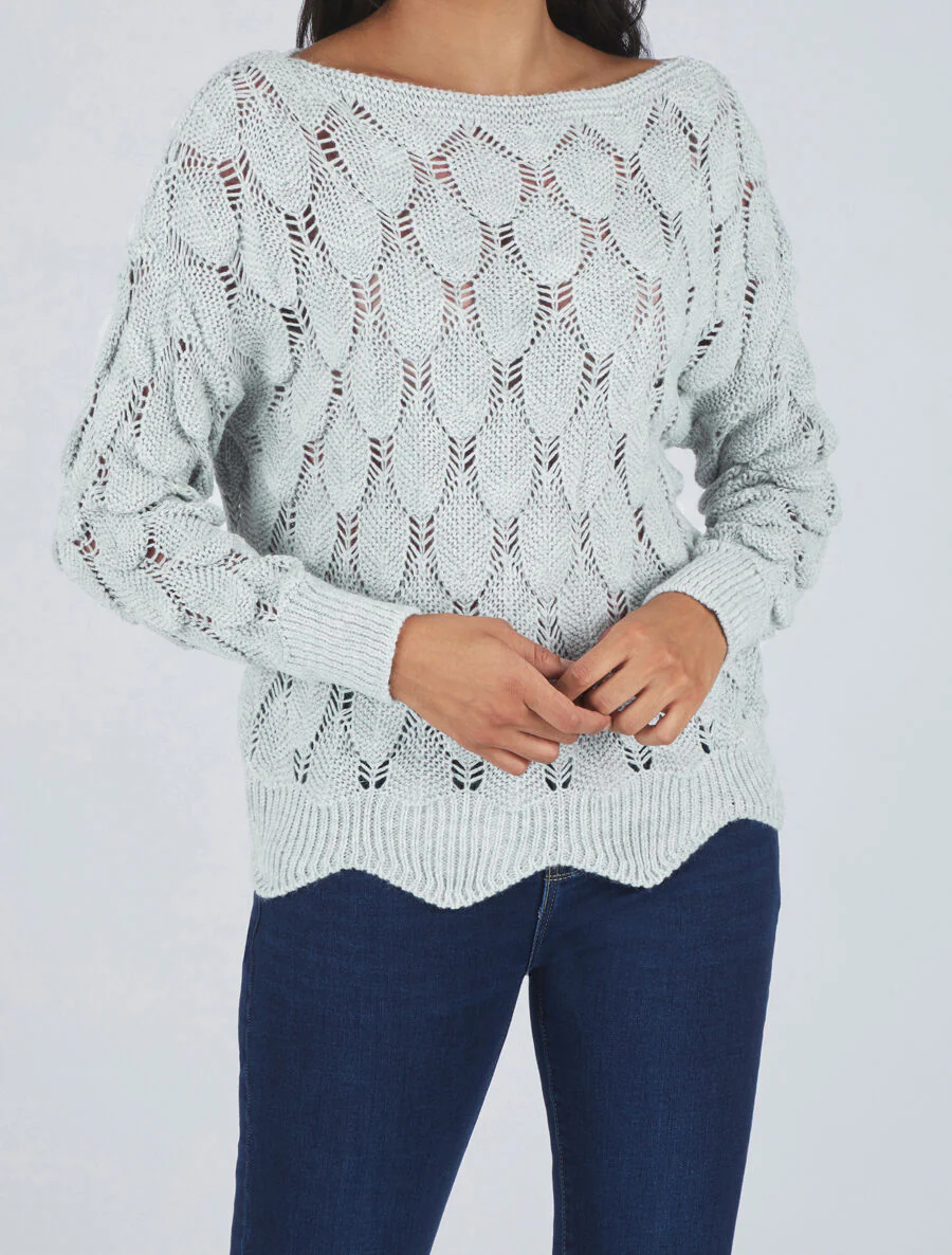 Pull en maille effet écaille - Gris clair - Image 4