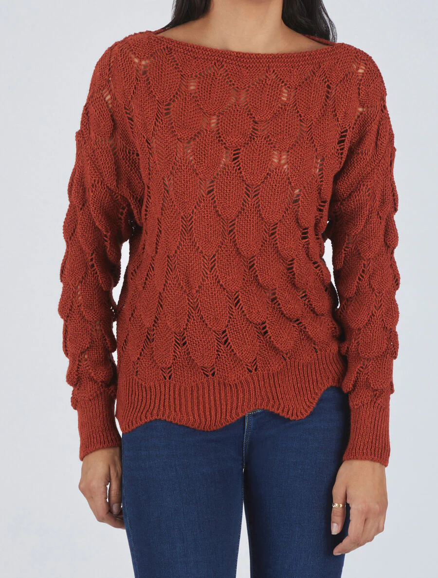 Pull en maille effet écaille - Rouille - Image 4
