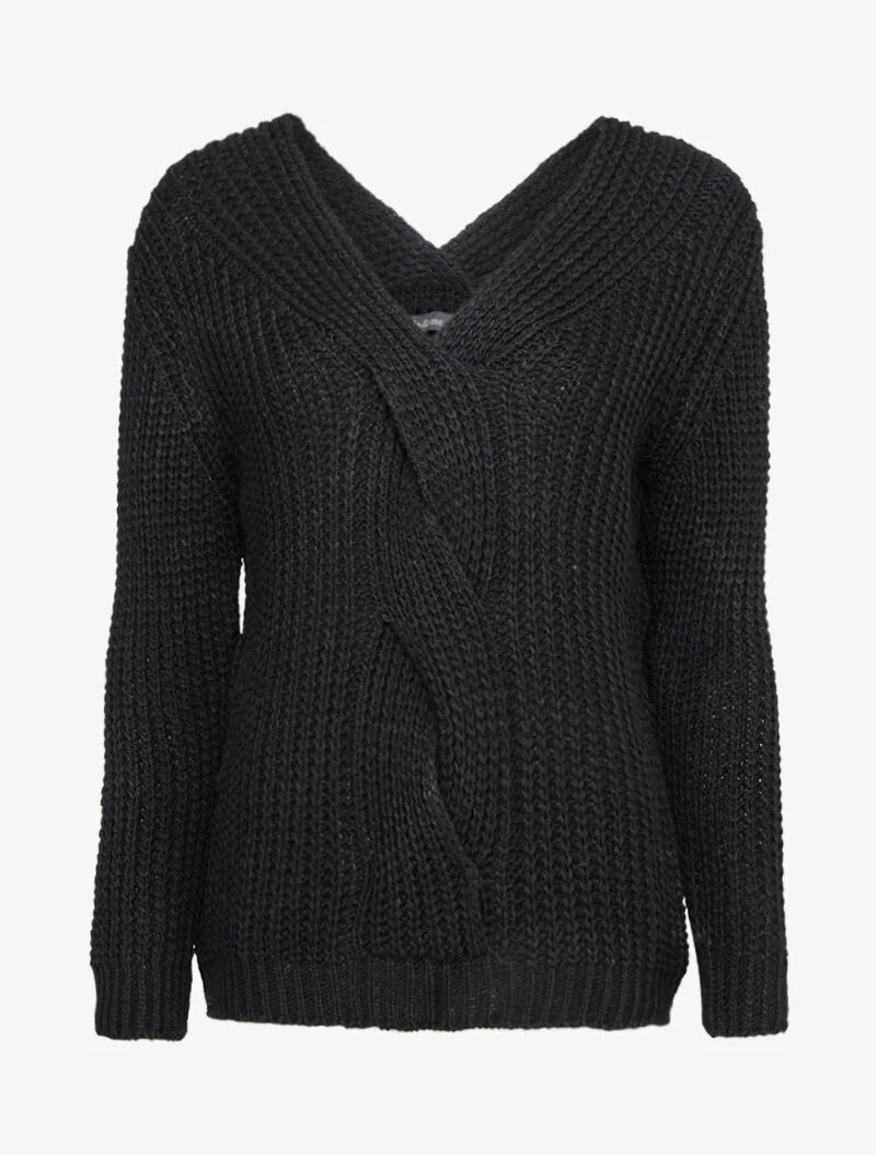 Pull en maille épaisse à détail tressé à l'avant - Noir