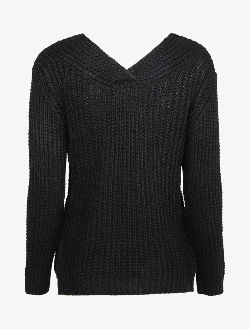 Pull en maille épaisse à détail tressé à l'avant - Noir - Image 2